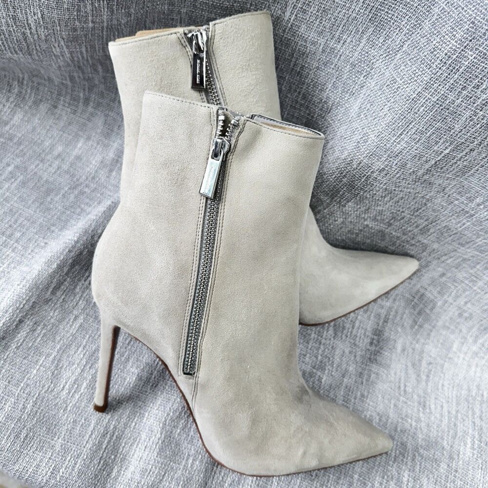 Michael Kors Beige Suede Ankle Boots Size 9M Pointed Toe Stiletto Booties⁠ Khaki